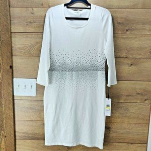 NWT$139 Calvin Klein Size M 3/4 Sleeve Rhinestone Detail Sheath White Dress